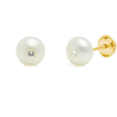 Pendientes Oro Amarillo Perla con Circonita